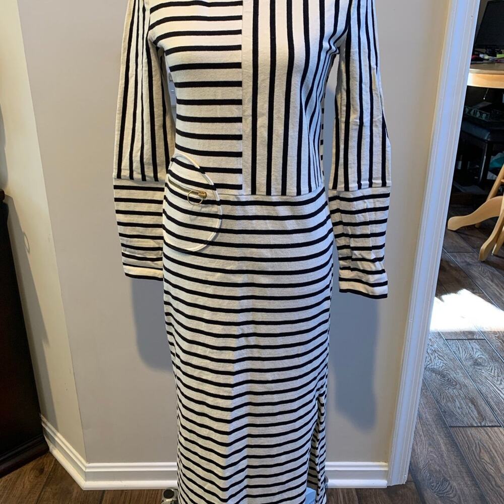 Tory Burch Harlie Striped Pattern Jersey Maxi Dress 100% Cotton Preppy Career Sm
